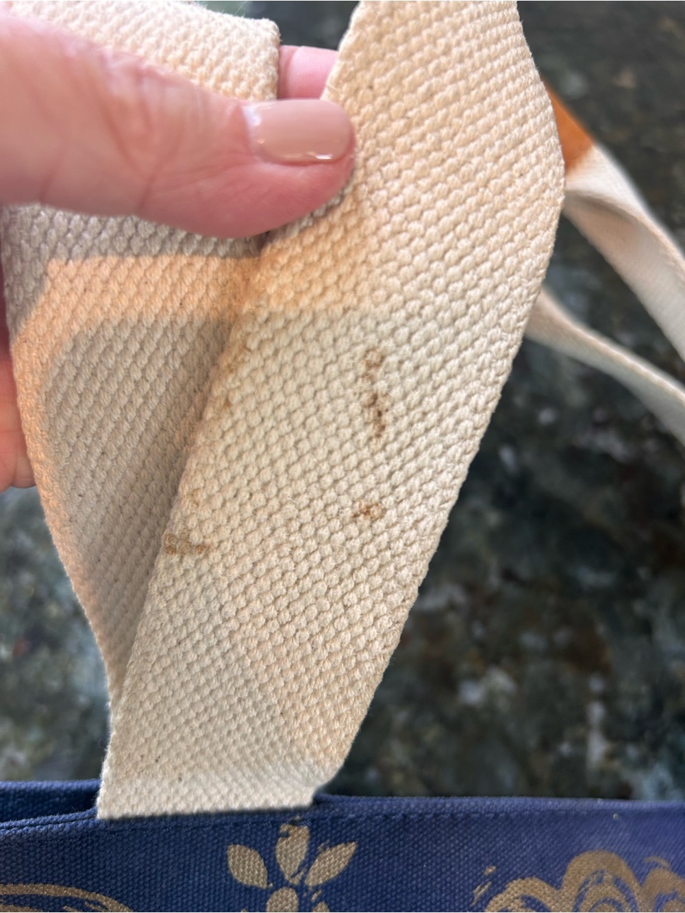 Maya Hamsa Tote for Bloom and Give. Leather and Canvas. Hamsa Hands. Thick. - Picture 4 of 10